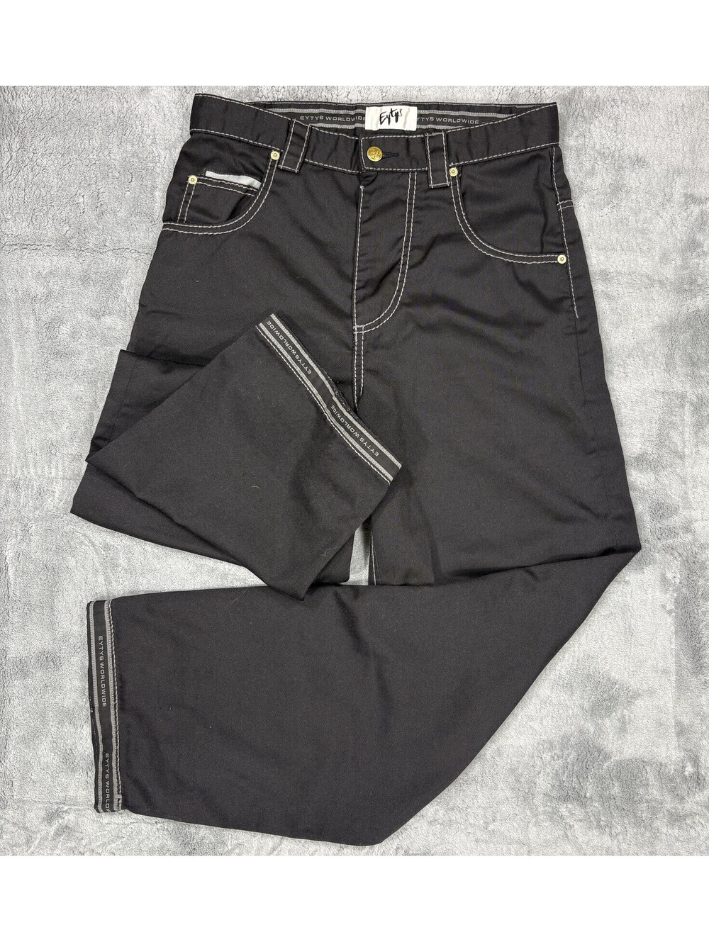 Eytys Titan Cali Jeans Size 26/32 Black Baggy Wide Leg Contrast Stitch Pants